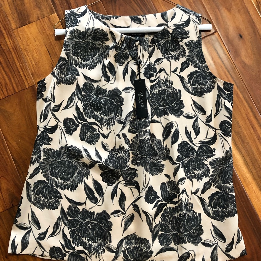 Talbots creme and black sleeveless blouse